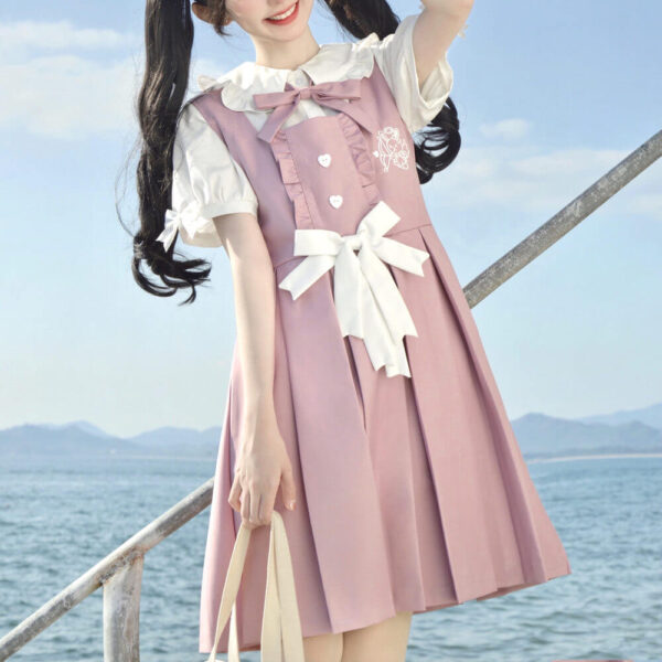 [Black Pink] Bunny bow uniform dress blouse - Image 9