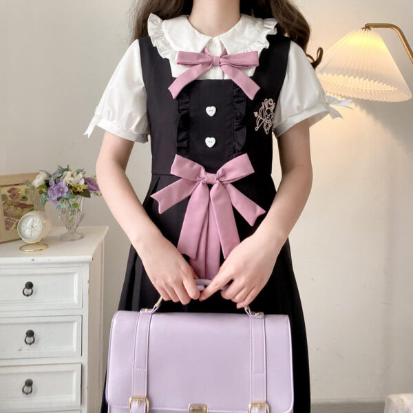 [Black Pink] Bunny bow uniform dress blouse - Image 6