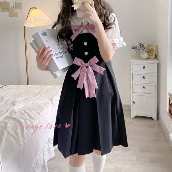 [Black Pink] Bunny bow uniform dress blouse - Image 13