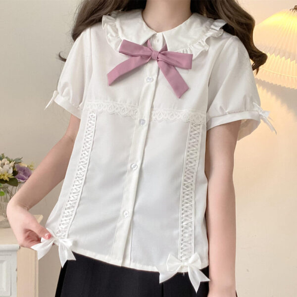 [Black Pink] Bunny bow uniform dress blouse - Image 14