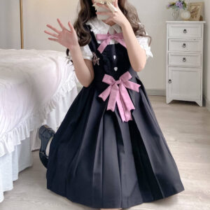 [Black Pink] Bunny bow uniform dress blouse