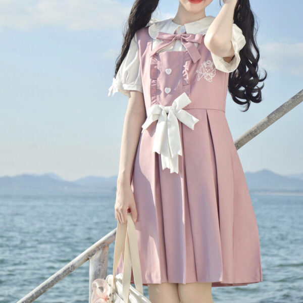 [Black Pink] Bunny bow uniform dress blouse - Image 10