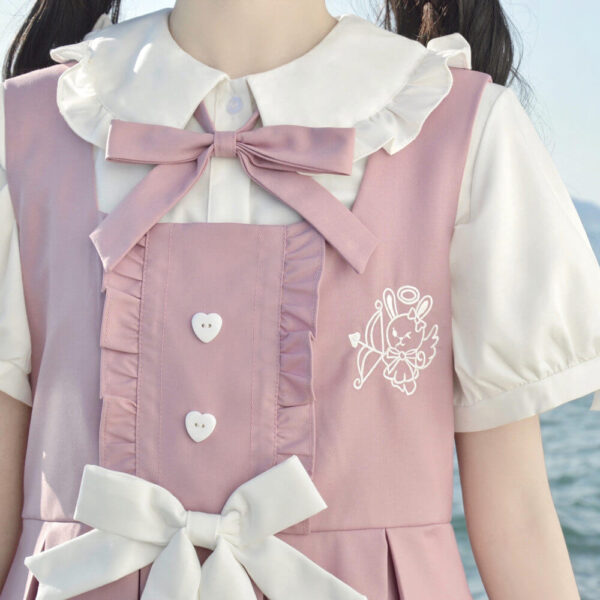 [Black Pink] Bunny bow uniform dress blouse - Image 8