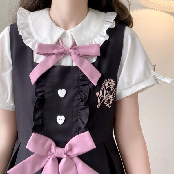 [Black Pink] Bunny bow uniform dress blouse - Image 4