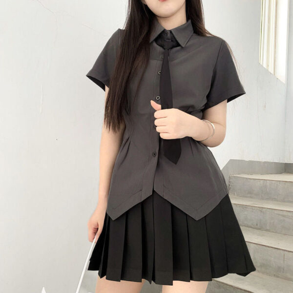 Fitted waist button-up shirt blouse - Image 10